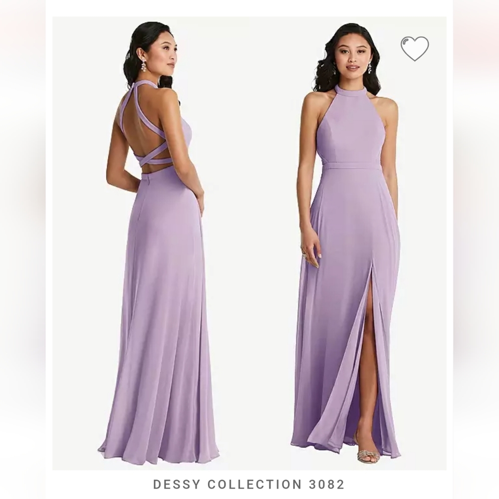 NWT DESSY DRESS HALTER MAXI DRESS WITH CRISS CROSS OPEN-BACK IN PALE PURPLE